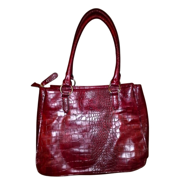BUENO Burgundy Croc Embossed Vegan Leather Bag - Picture 3 of 4